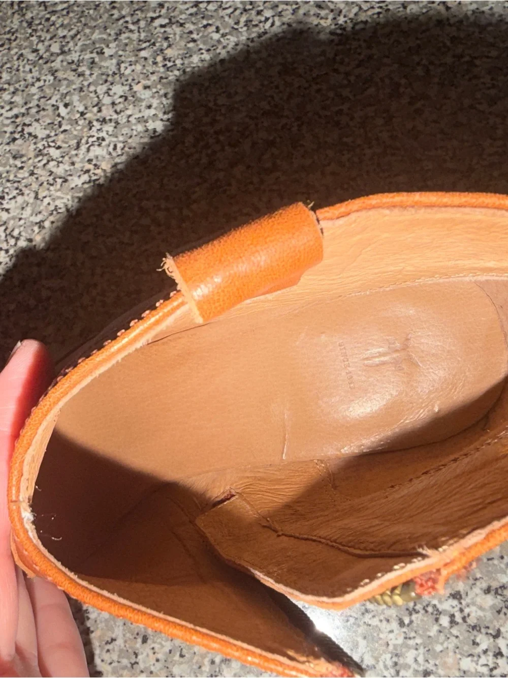 Frye Cognac Leather Ankle Booties with Stacked Heel